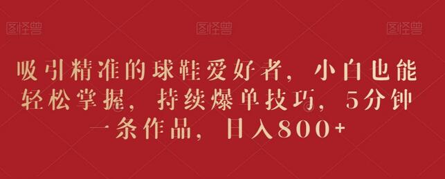 吸引精准的球鞋爱好者，小白也能轻松掌握，持续爆单技巧，5分钟一条作品，日入800+-虫2小屋