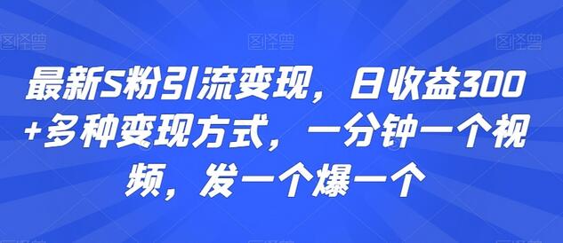 最新S粉引流变现，日收益300+多种变现方式，一分钟一个视频，发一个爆一个-虫2小屋