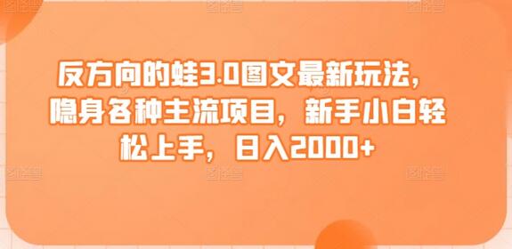反方向的蛙3.0图文最新玩法，隐身各种主流项目，新手小白轻松上手，日入2000+-虫2小屋