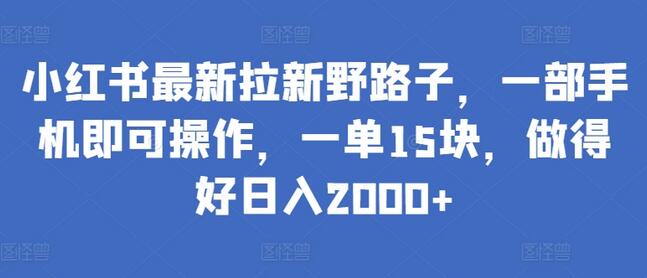 小红书最新拉新野路子，一部手机即可操作，一单15块，做得好日入2000+-虫2小屋