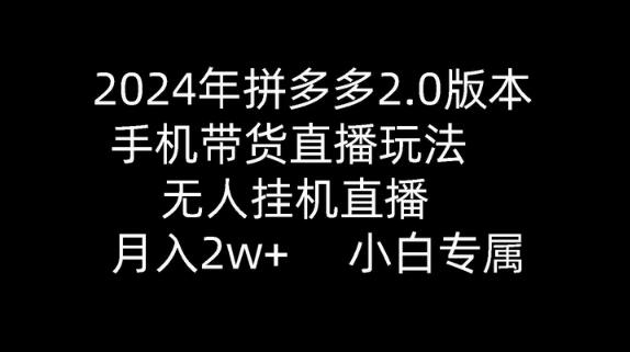 2024年拼多多2.0版本,手机带货直播玩法,无人挂机直播, 月入2w+, 小白专属