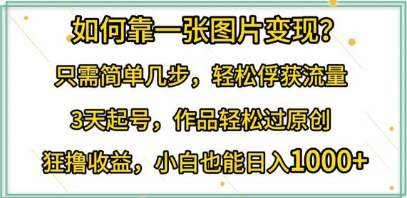 如何靠一张图片变现?只需简单几步，轻松俘获流量，3天起号，作品轻松过原创-虫2小屋