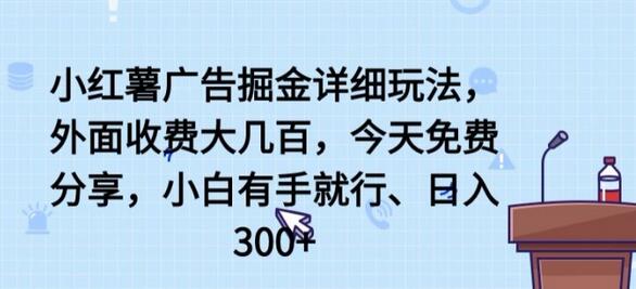 小红薯广告掘金详细玩法，外面收费大几百，小白有手就行，日入300+-虫2小屋