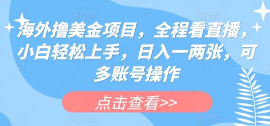 海外赚美金项目，全程看直播，小白轻松上手，日入一两张，可多账号操作-虫2小屋