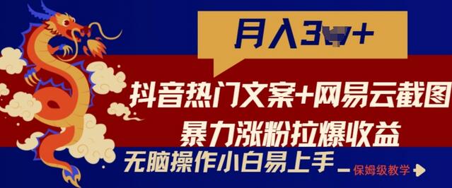 抖音热门文案+网易云截图暴力涨粉拉爆收益玩法，小白无脑操作，简单易上手-虫2小屋