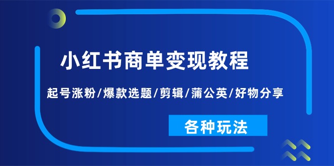 （11164期）小红书商单变现教程：起号涨粉/爆款选题/剪辑/蒲公英/好物分享/各种玩法-虫2小屋