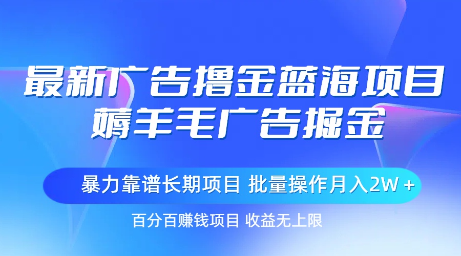 （11193期）最新广告撸金蓝海项目，薅羊毛广告掘金 长期项目 批量操作月入2W＋-虫2小屋