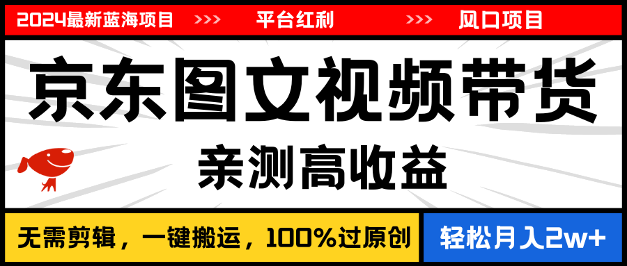 （11147期）2024最新蓝海项目，逛逛京东图文视频带货，无需剪辑，月入20000+-虫2小屋