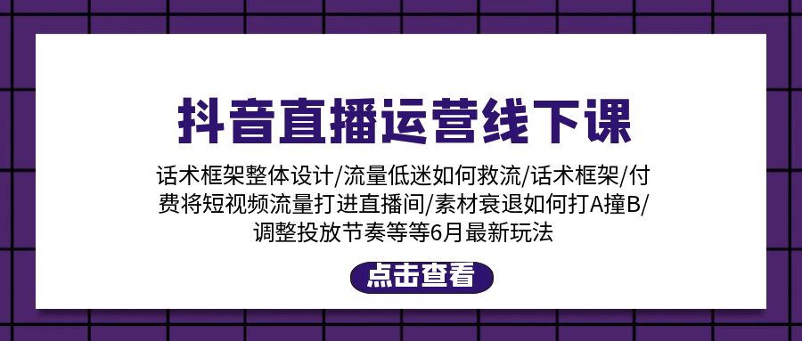 （11211期）抖音直播运营线下课：话术框架/付费流量直播间/素材A撞B/等6月新玩法-虫2小屋