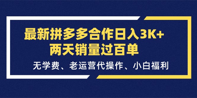 （11291期）最新拼多多合作日入3K+两天销量过百单，无学费、老运营代操作、小白福利-虫2小屋