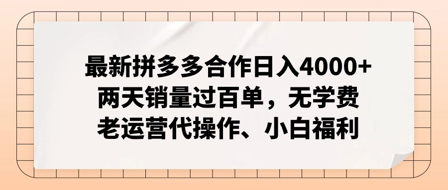 （11343期）最新拼多多合作日入4000+两天销量过百单，无学费、老运营代操作、小白福利-虫2小屋