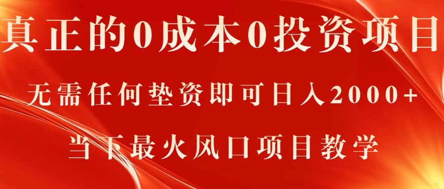 （11387期）真正的0成本0投资项目，无需任何垫资即可日入2000+，当下最火风口项目教学-虫2小屋