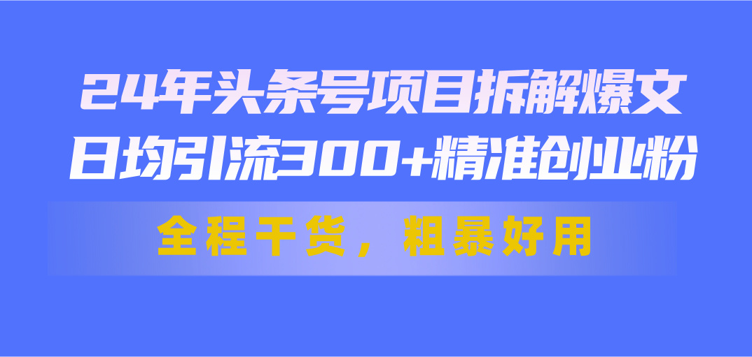 （11397期）24年头条号项目拆解爆文，日均引流300+精准创业粉，全程干货，粗暴好用-虫2小屋