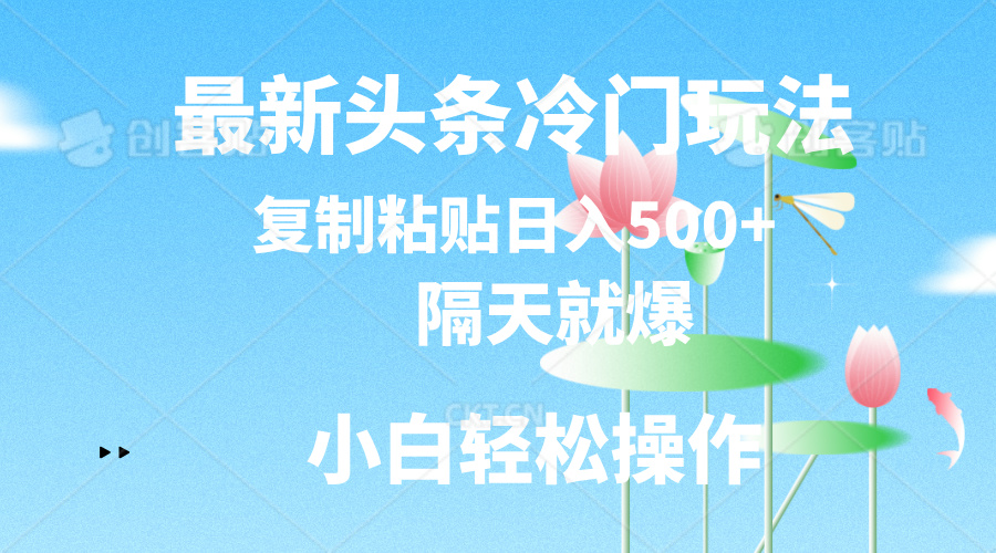 （11414期）最新头条冷门玩法，隔天就爆，复制粘贴日入500+-虫2小屋