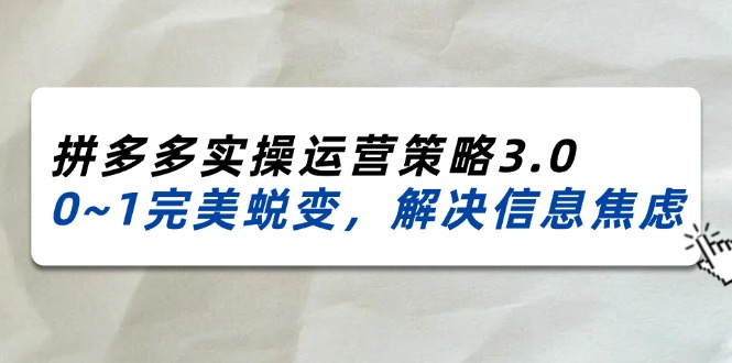 （11658期）2024_2025拼多多实操运营策略3.0，0~1完美蜕变，解决信息焦虑（38节）-虫2小屋