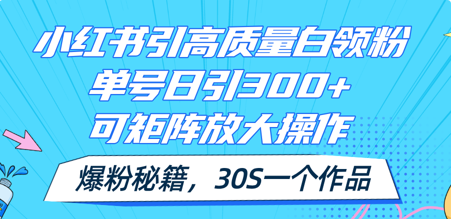 （11692期）小红书引高质量白领粉，单号日引300+，可放大操作，爆粉秘籍！30s一个作品-虫2小屋