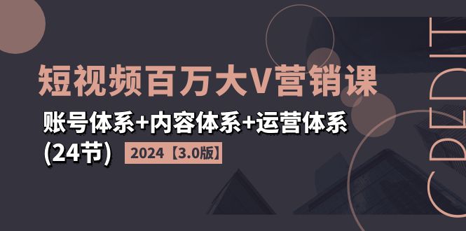 （11795期）2024短视频·百万大V营销课【3.0版】账号体系+内容体系+运营体系(24节)-虫2小屋