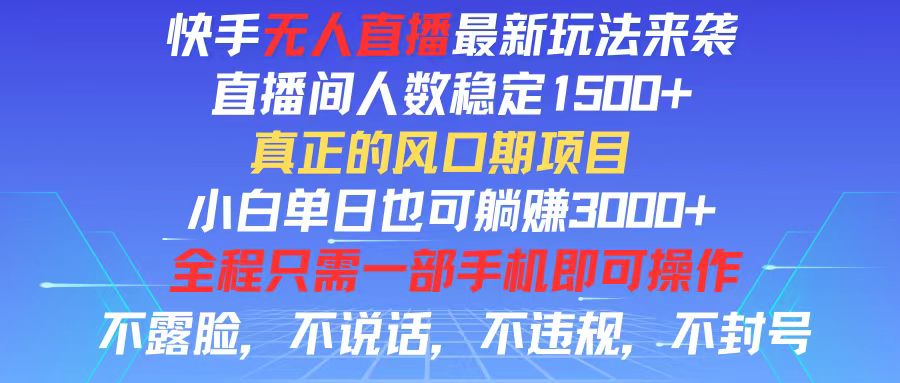 （11792期）快手无人直播全新玩法，直播间人数稳定1500+，小白单日也可躺赚3000+，…-虫2小屋
