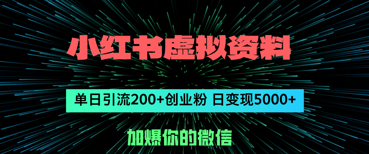 （12164期）小红书虚拟资料日引流200+创业粉，单日变现5000+-虫2小屋