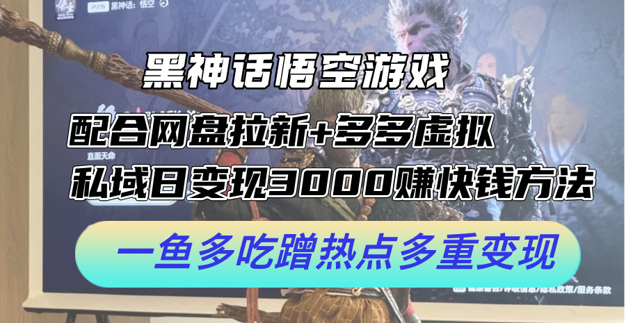 （12316期）黑神话悟空游戏配合网盘拉新+多多虚拟+私域日变现3000+赚快钱方法。…-虫2小屋