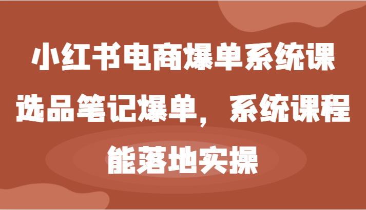 小红书电商爆单系统课-选品笔记爆单，系统课程，能落地实操-虫2小屋