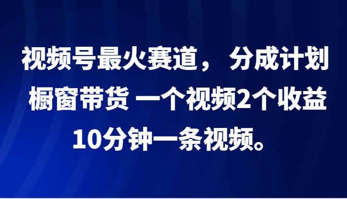 视频号最火赛道， 分成计划， 橱窗带货，一个视频2个收益，10分钟一条视频。-虫2小屋