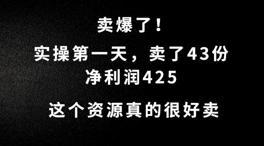 这个资源，需求很大，实操第一天卖了43份，净利润425【揭秘】-虫2小屋