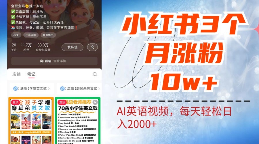 小红书三个月涨粉10W，AI英语视频0成本制作，每天轻松日入2000+-虫2小屋