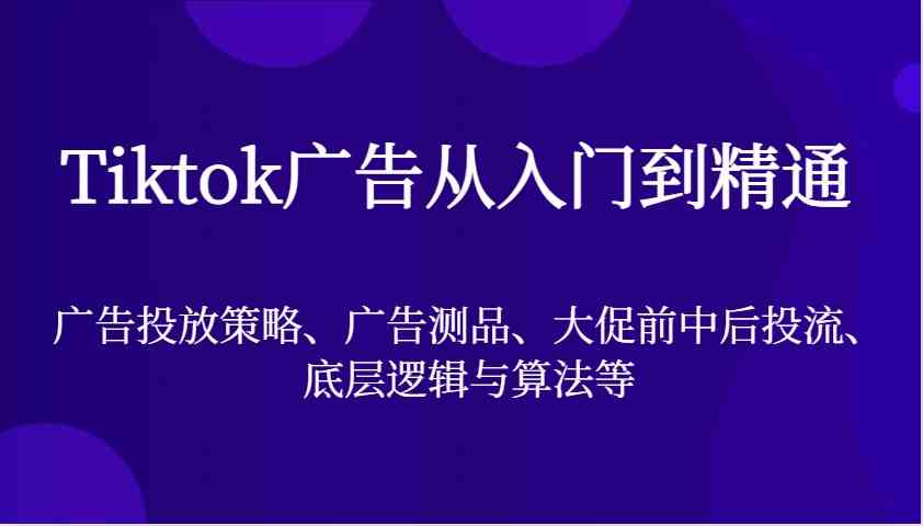 Tiktok广告从入门到精通，广告投放策略、广告测品、大促前中后投流、底层逻辑与算法等-虫2小屋