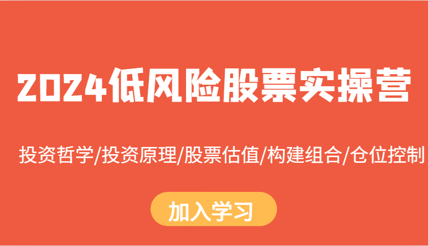 2024低风险股票实操营：投资哲学/投资原理/股票估值/构建组合/仓位控制-虫2小屋