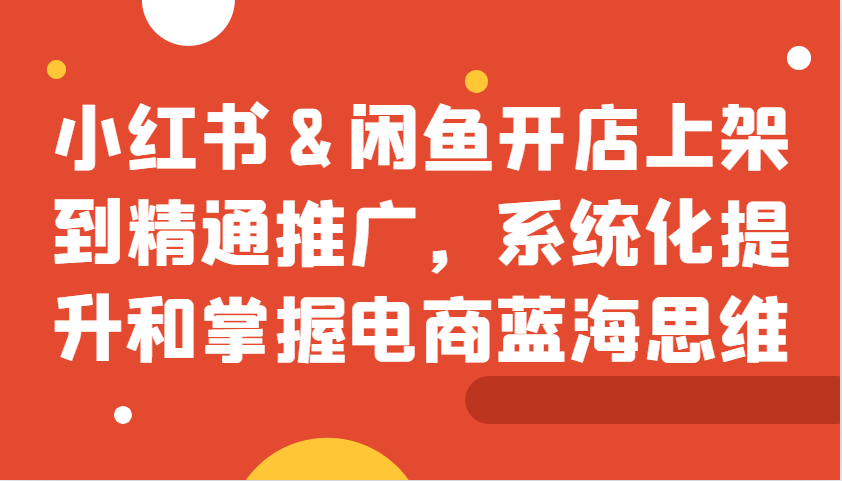 小红书&闲鱼开店上架到精通推广，系统化提升和掌握电商蓝海思维-虫2小屋