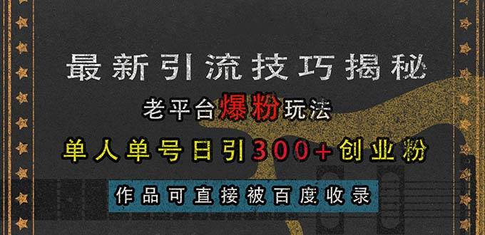 （13445期）最新引流技巧揭秘，老平台爆粉玩法，单人单号日引300+创业粉，作品可直…-虫2小屋