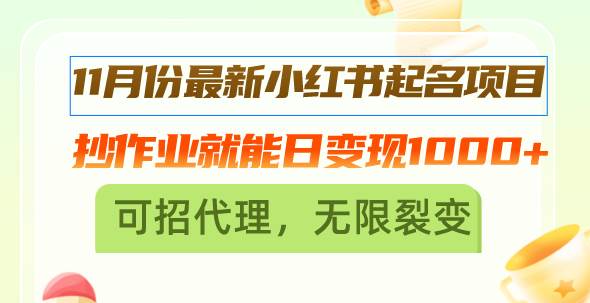 （13256期）11月份最新小红书起名项目，抄作业就能日变现1000+，可招代理，无限裂变-虫2小屋