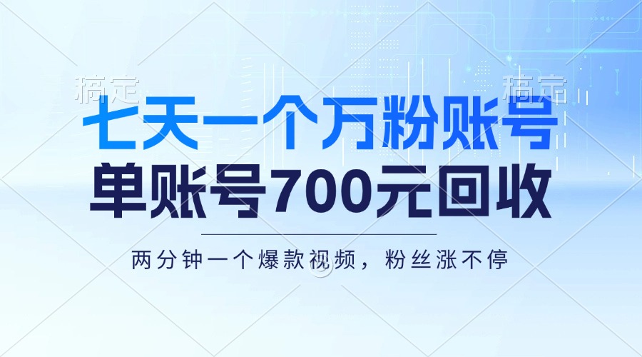 （13062期）七天一个万粉账号，新手小白秒上手，单账号回收700元，轻松月入三万＋-虫2小屋
