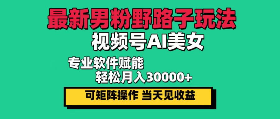 （12909期）最新男粉野路子玩法，视频号AI美女，当天见收益，轻松月入30000＋-虫2小屋