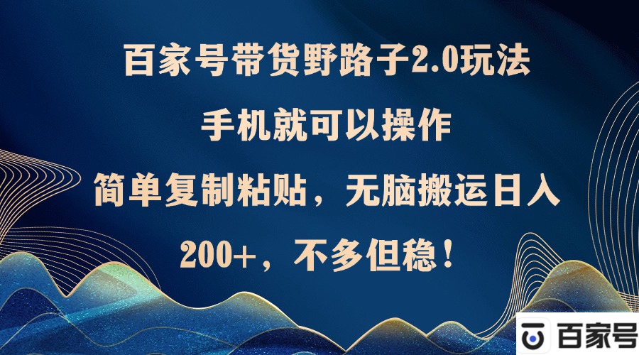 （12804期）百家号带货野路子2.0玩法，手机就可以操作，简单复制粘贴，无脑搬运日…-虫2小屋