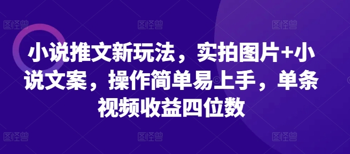 小说推文新玩法，实拍图片+小说文案，操作简单易上手，单条视频收益四位数-虫2小屋