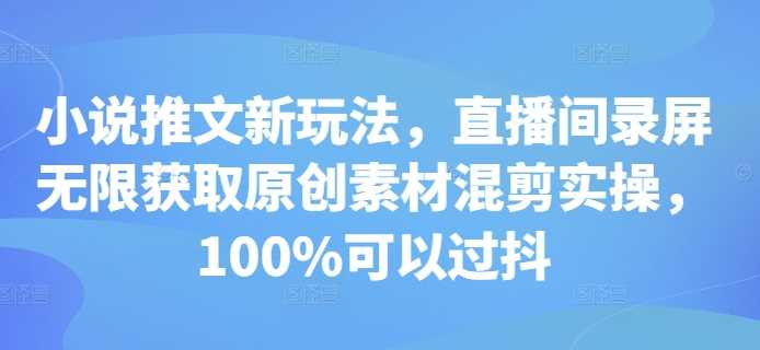 小说推文新玩法，直播间录屏无限获取原创素材混剪实操，100%可以过抖-虫2小屋