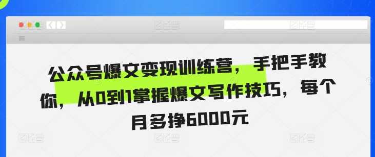 公众号爆文变现训练营，手把手教你，从0到1掌握爆文写作技巧，每个月多挣6000元-虫2小屋