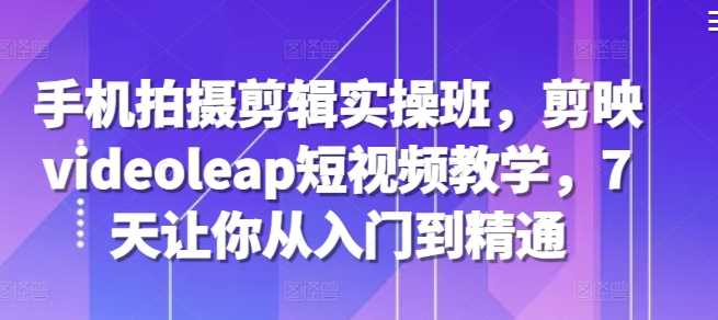 手机拍摄剪辑实操班，剪映videoleap短视频教学，7天让你从入门到精通-虫2小屋