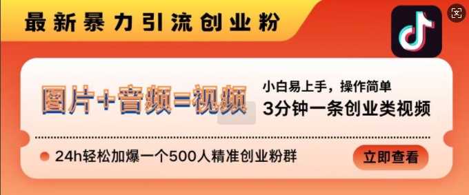 抖音最新暴力引流创业粉，3分钟一条创业类视频，24h轻松加爆一个500人精准创业粉群【揭秘】-虫2小屋