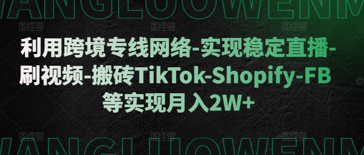利用跨境专线网络-实现稳定直播-刷视频-搬砖TikTok-Shopify-FB等实现月入2W+【揭秘】-虫2小屋