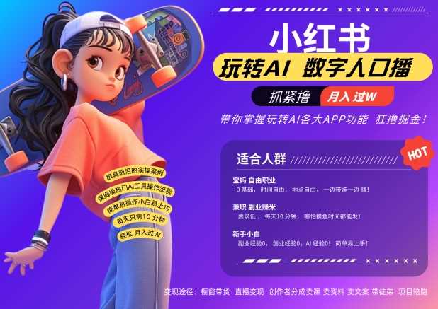 小红书数字人暴力起号，AI改写文案，再也不用费劲录口播，流量火爆月入破W轻松拿捏-虫2小屋