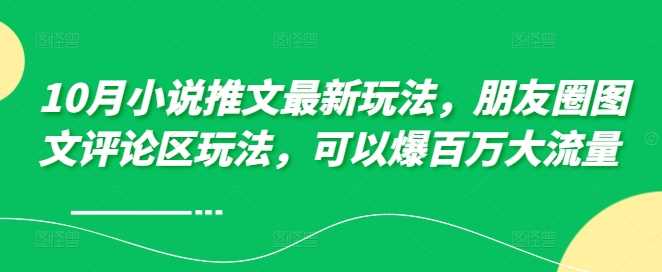 10月小说推文最新玩法，朋友圈图文评论区玩法，可以爆百万大流量-虫2小屋