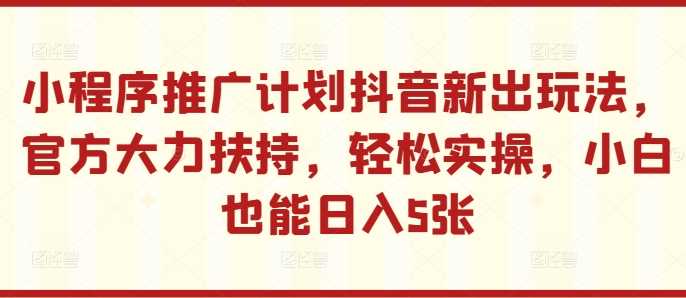 小程序推广计划抖音新出玩法，官方大力扶持，轻松实操，小白也能日入5张【揭秘】-虫2小屋