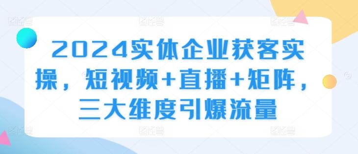 2024实体企业获客实操，短视频+直播+矩阵，三大维度引爆流量-虫2小屋