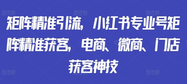 矩阵精准引流，小红书专业号矩阵精准获客，电商、微商、门店获客神技-虫2小屋