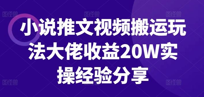 小说推文视频搬运玩法大佬收益20W实操经验分享-虫2小屋