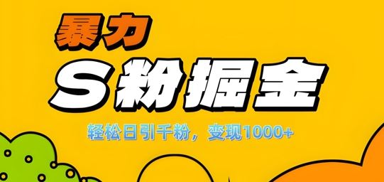 单人单机日引千粉，变现1k+，S粉流量掘金计划攻略【揭秘】-虫2小屋