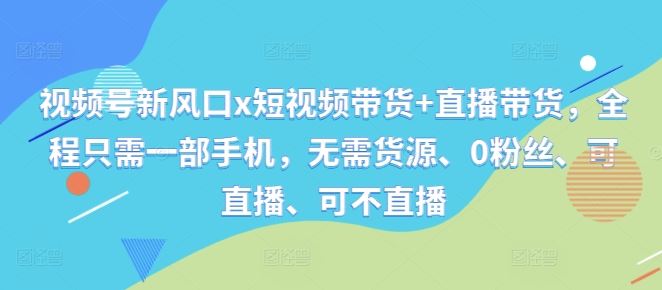 视频号新风口x短视频带货+直播带货，全程只需一部手机，无需货源、0粉丝、可直播、可不直播-虫2小屋